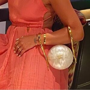 Cult Gaia Pearl Acrylic Sphere Clutch Gold Sculptural Handle Statement Bag NEW